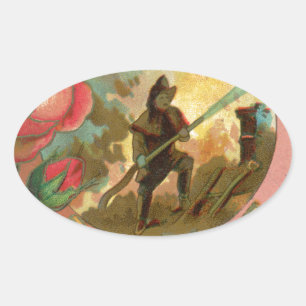 Vintage 1880's Fireman Firefighter Cover Oval Sticker