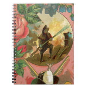 Vintage 1880's Fireman Firefighter Cover Spiral Notebook