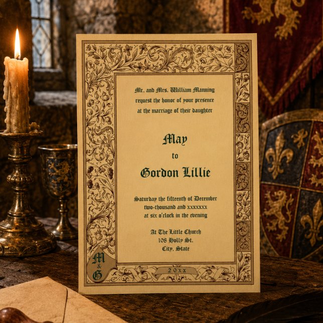 Vintage 1884 Mediaeval Illuminated Style Wedding Invitation (Creator Uploaded)