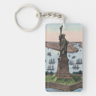 Vintage 1885 Statue of Liberty NYC Harbor Art Key Ring