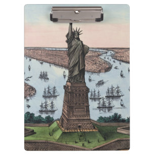 Vintage 1885 Statue of Liberty NYC Harbour Art Clipboard