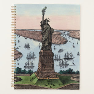 Vintage 1885 Statue of Liberty NYC Harbour Art Planner