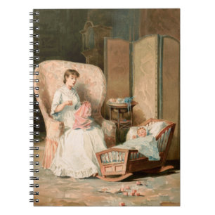 Vintage 1888 Mother and Sleeping Baby, Restored Notebook