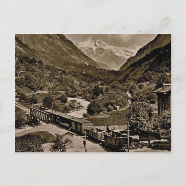 Vintage, 1890, Railway train at Grindelwald Postcard (Front)