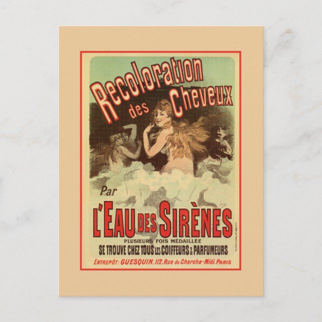 Vintage 1890s Mermaid French Hair Colouring ad Postcard (Front)