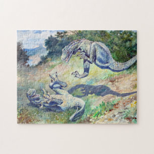 Vintage 1897 Fighting Dinosaurs by Charles Knight Jigsaw Puzzle