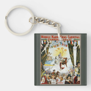 Vintage 1900 Mobile Mardi Gras Carnival Poster Art Key Ring