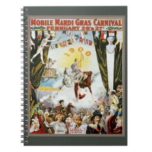 Vintage 1900 Mobile Mardi Gras Carnival Poster Art Notebook