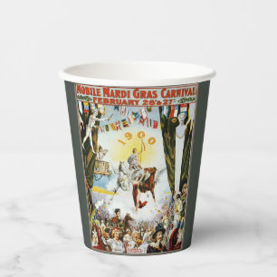 Vintage 1900 Mobile Mardi Gras Carnival Poster Art Paper Cups