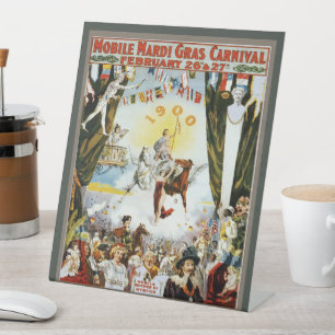 Vintage 1900 Mobile Mardi Gras Carnival Poster Art Pedestal Sign