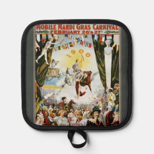 Vintage 1900 Mobile Mardi Gras Carnival Poster Art Pot Holder
