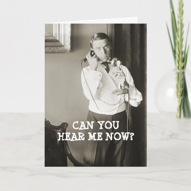 VINTAGE 1900 PHOTO TELEPHONE MAN BIRTHDAY CARD FUN (Front)