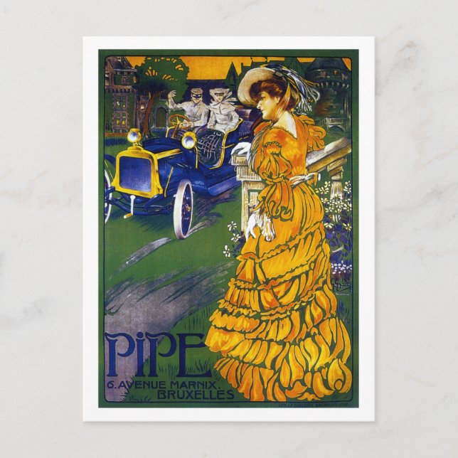Vintage 1900s Belgian car Pipe poster Postcard (Front)