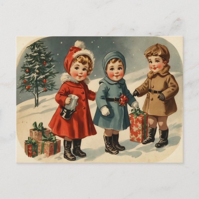 Vintage 1900s Cute Children’s Christmas   Holiday Postcard (Front)
