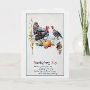 Vintage 1900s Thanksgiving, turkeys, poem Holiday Card