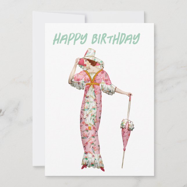 Vintage 1900's woman Happy Birthday Holiday Card (Front)