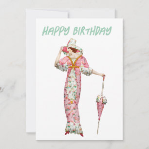 Vintage 1900's woman Happy Birthday Holiday Card