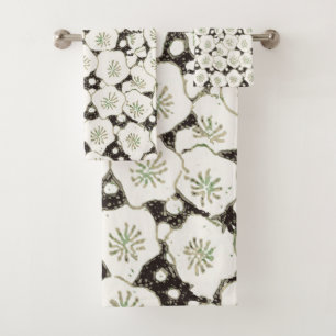 Vintage 1902 Japanese Floral: Black White Blossom  Bath Towel Set