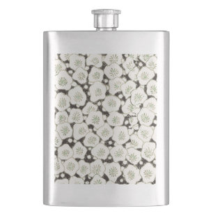 Vintage 1902 Japanese Floral: Black White Blossom Hip Flask