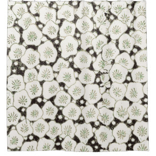 Vintage 1902 Japanese Floral: Black White Blossom Shower Curtain