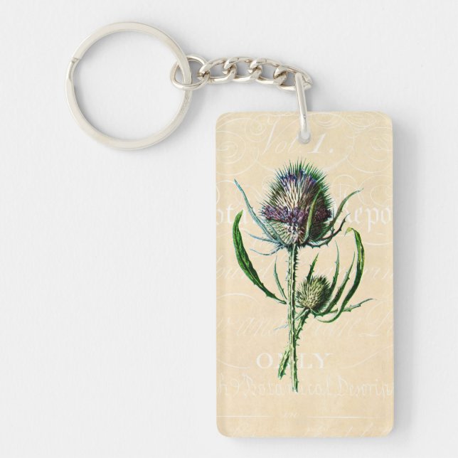 Vintage 1902 Scottish Thistle Antique Wildflower Key Ring (Front)