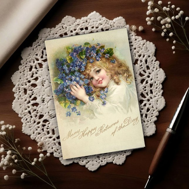 Vintage 1904 Girl Violets Birthday  Postcard (Creator Uploaded)