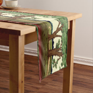 Vintage 1905 Arts And Crafts Style Oak Landscape Short Table Runner
