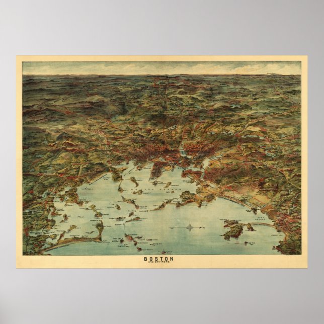 Vintage 1905 Boston View / Map Poster (Front)