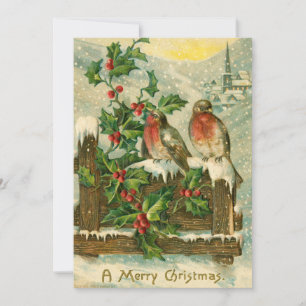 Vintage 1906 Birds in Snow Christmas Holiday Card