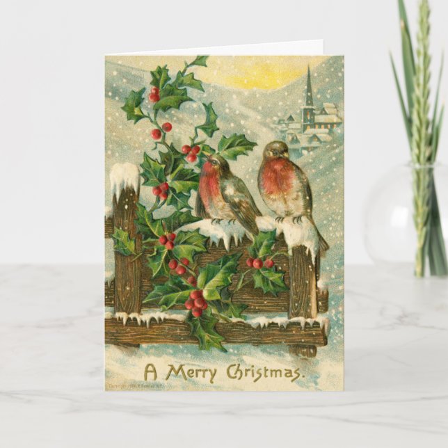 Vintage 1906 Birds in Snow Christmas Holiday Card (Front)