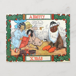 Vintage 1906 Christmas Santa Dog & Kids Postcard