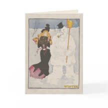Vintage 1907 Lady and Snowman Winter Christmas