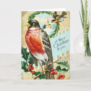 Vintage 1908 Robin Bird Merry Christmas Holiday