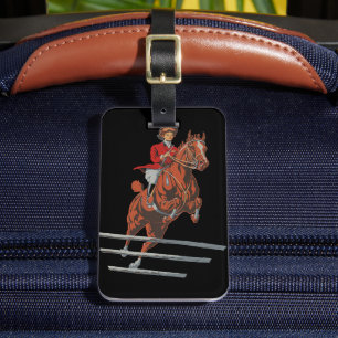 Vintage 1909 Female Horse Rider Jumping Art Luggage Tag