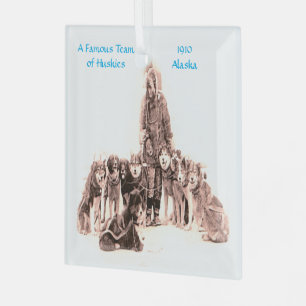 "Vintage-1910 Famous Husky Dog Team-Alaska"  Glass Tree Decoration