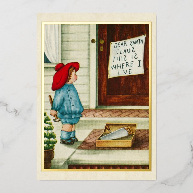 Vintage 1910s Child with Santa Claus Letter Gold (Front)