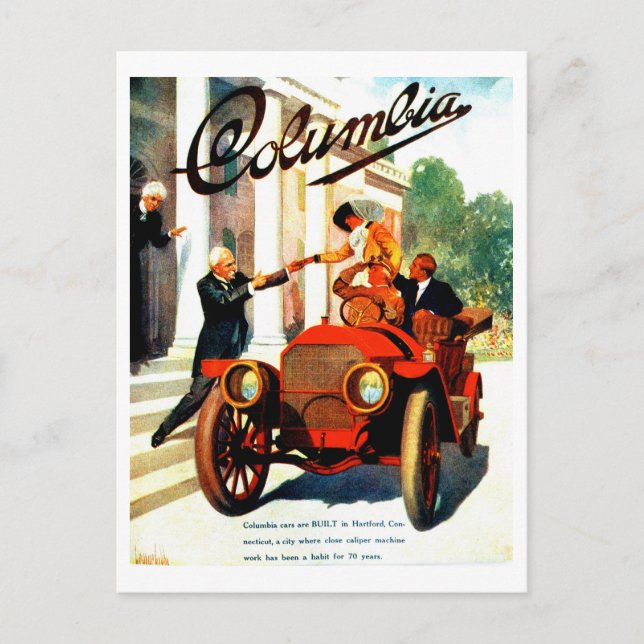 Vintage 1910s Columbia autos poster Postcard (Front)
