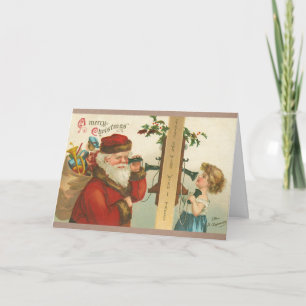 Vintage 1910s Little Girl Calling Santa Christmas Card