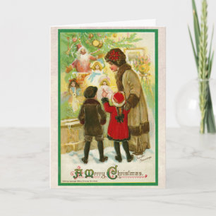 Vintage 1912 Mother with Children Merry Christmas Card