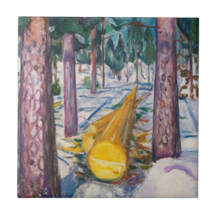 Vintage 1912 Munch Yellow Log Forest Wall Art Tile