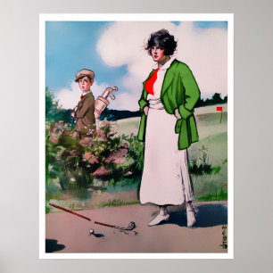 Vintage 1913 Woman Golfer Print