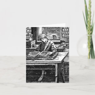 Vintage 1914 Illustration Boy Reading Book Note Card