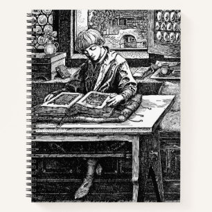 Vintage 1914 Illustration Boy Reading Notebook