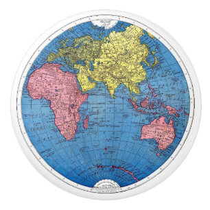 Vintage 1915 Map of the World Atlas Globe Ceramic Knob