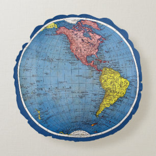 Vintage 1915 Map of the World Atlas Globe Round Cushion