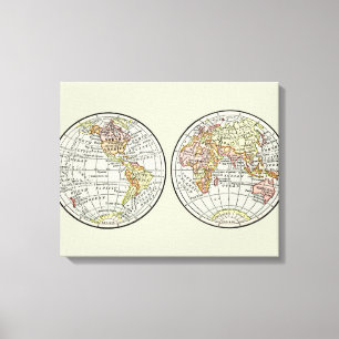 Vintage 1916 World Map Globe Hemispheres Poster Canvas Print