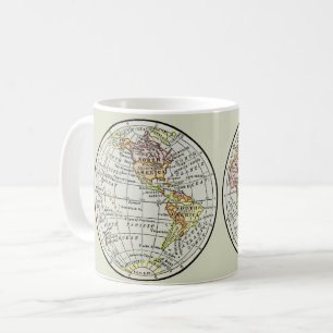 Vintage 1916 World Map Globe Hemispheres Poster Coffee Mug
