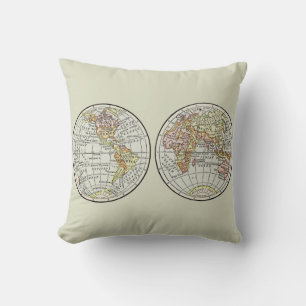 Vintage 1916 World Map Globe Hemispheres Poster Cushion