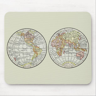 Vintage 1916 World Map Globe Hemispheres Poster Mouse Pad
