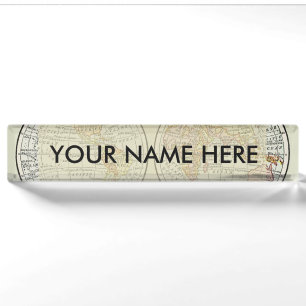 Vintage 1916 World Map Globe Hemispheres Poster Nameplate